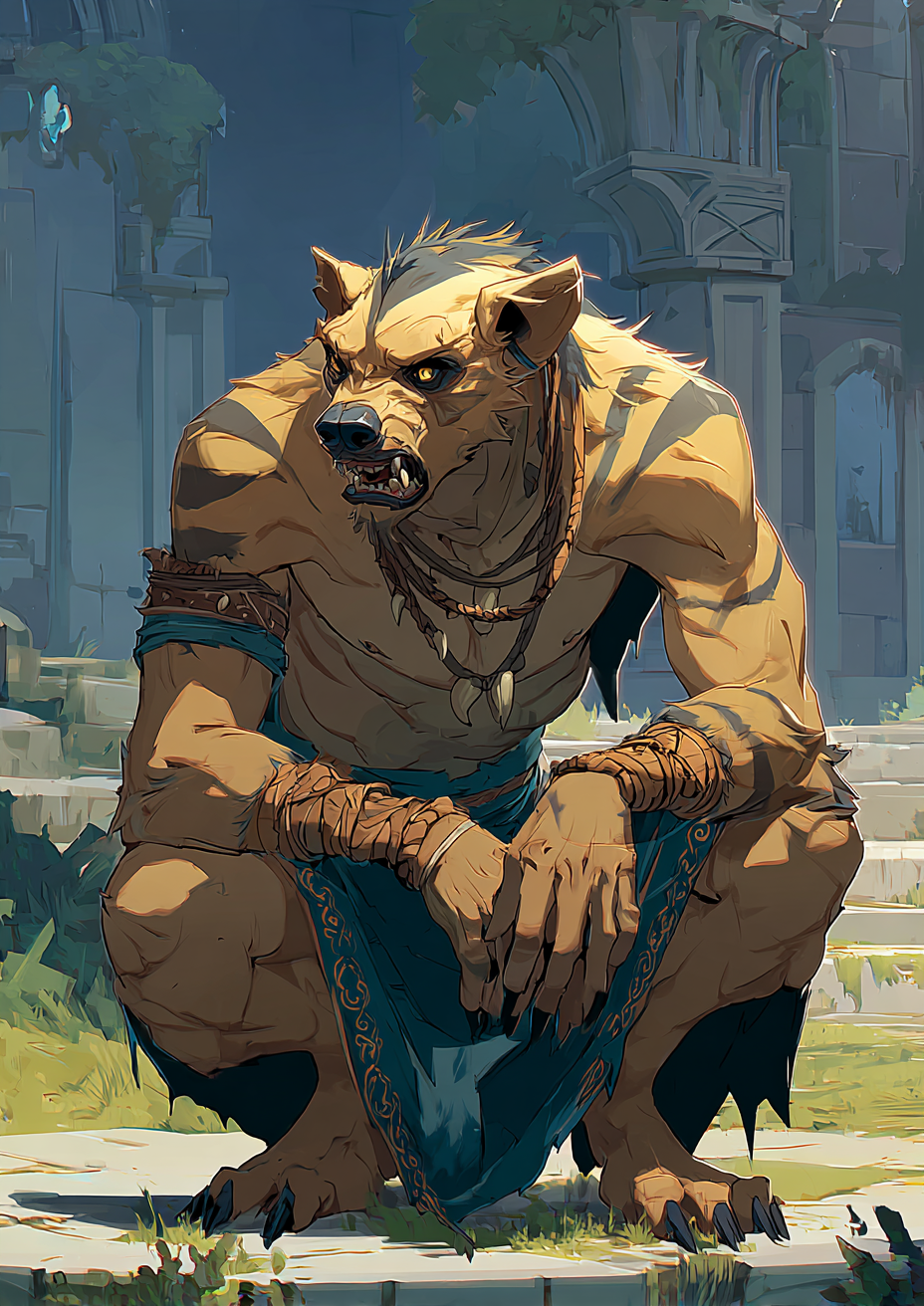 Hyena-like bipedal gnoll character portrait